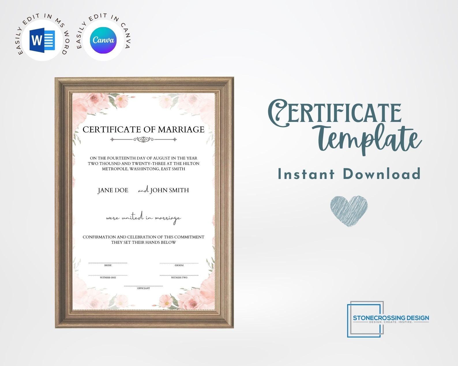 Editable Certificate of Marriage Template. Marriage License. Printable ...