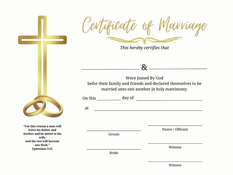 Editable Certificate of Marriage Template. Marriage License. - Etsy