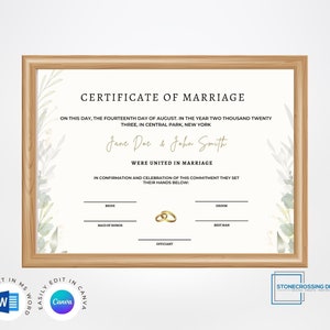 Editable Certificate of Marriage Template. Marriage License. Printable ...