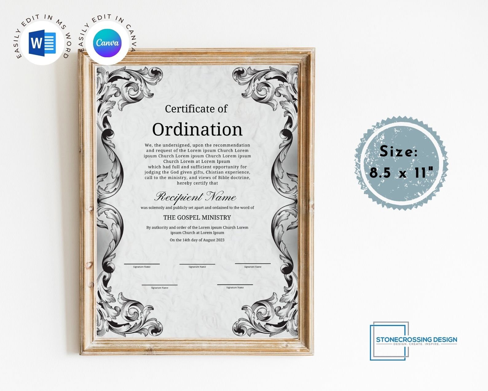 Editable Ordination Application Form Editable Certificate of Ordination Template. Ordained Minister ...