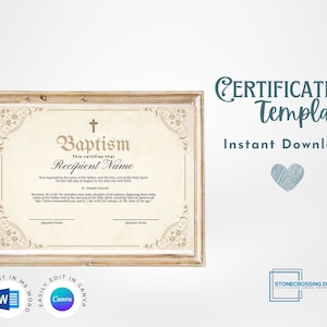 Editable Baby Dedication Template. Baptism. Child Dedication. Printable Certificate. Editable with Canva or Microsoft Word.