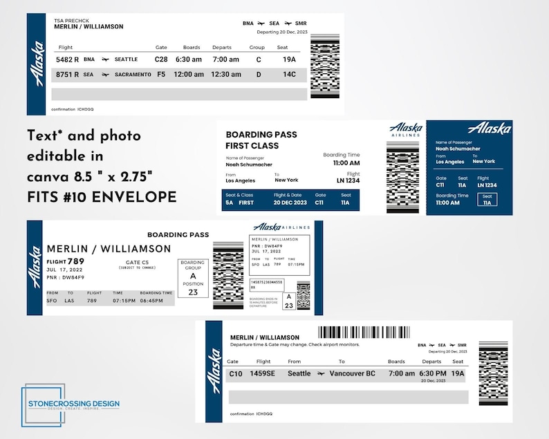 Editable Airline Boarding Pass Ticket Template. Surprise Trip Ticket
