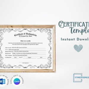 Editable Certificate of Authenticity Template. Authenticity Certificate. Printable Certificate. Editable with Canva or Microsoft Word.