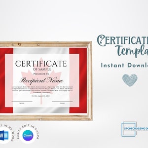 Editable Canadian Certificate. Canada. Printable Certificate. Editable with Canva or Microsoft Word.
