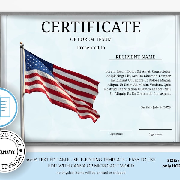 Flagcertifacte Example Certificate With American Flag - Etsy