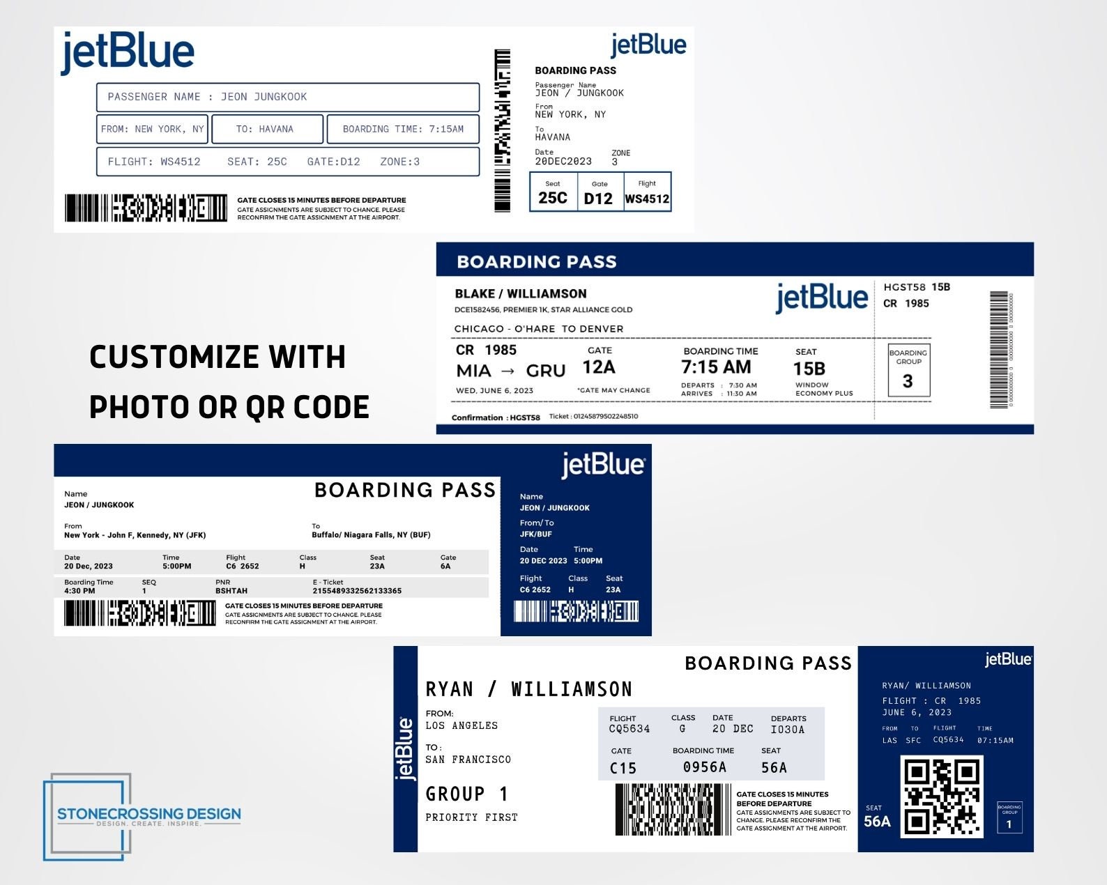 Editable Airline Boarding Pass Ticket Template. Surprise Trip Ticket