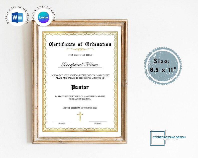 Image 3 for Ordination Certificate Template