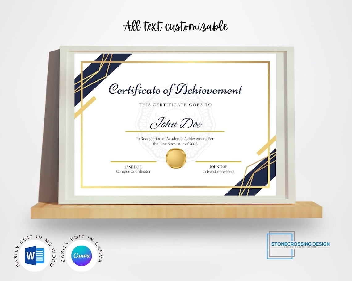 Editable Certificate of Achievement Template. Award Template. Printable ...