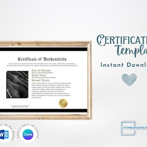 Editable Certificate of Authenticity Template. Authenticity Certificate. Printable Certificate. Editable with Canva or Microsoft Word.