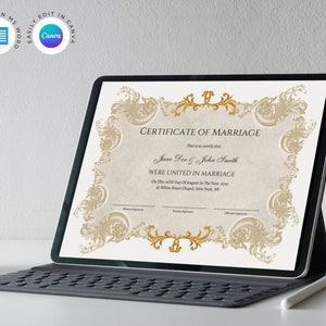 Editable Certificate of Marriage Template. Marriage License. Printable ...