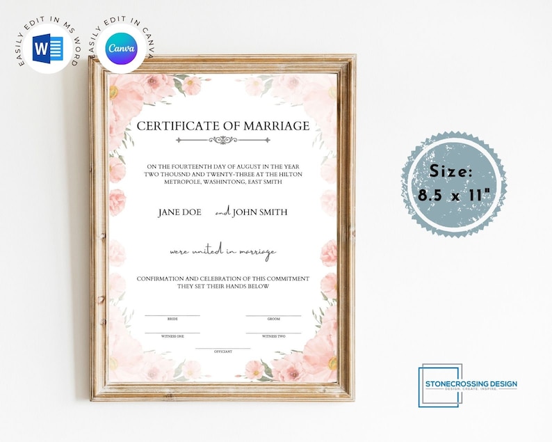 Editable Certificate of Marriage Template. Marriage License. - Etsy