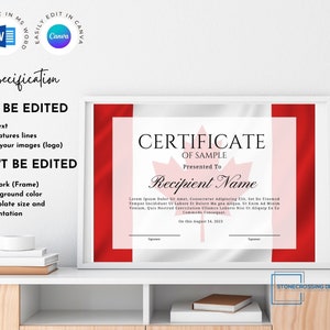 Editable Canadian Certificate. Canada. Printable Certificate. Editable ...