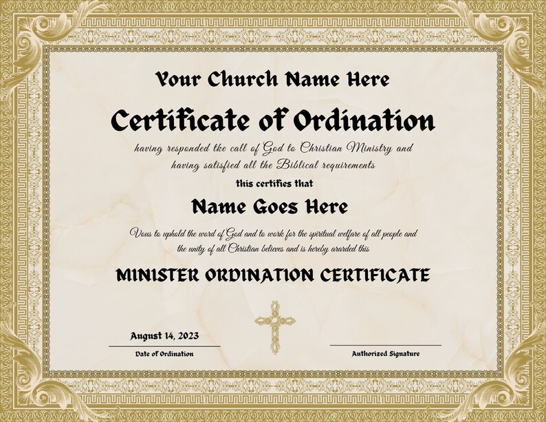 Editable Certificate of Ordination Template Ordained Etsy