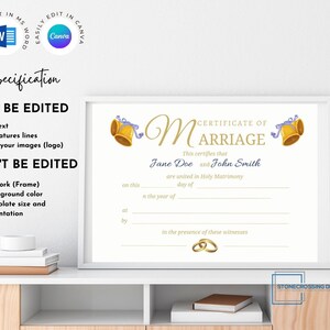 Editable Certificate of Marriage Template. Marriage License. Printable ...