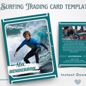 Jungen Surfen Sammelkarte Vorlage | Sammelkarte Vorlage | Canva Vorlage | Bearbeitbare Sammelkarte | Jungen Surfen Karte