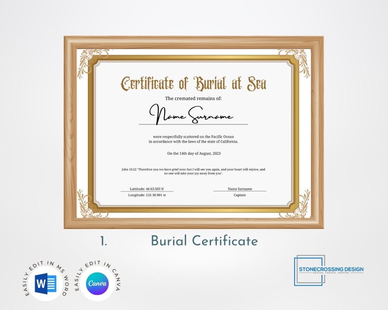 Editable Moments of Remembrance Bundle Certificates Burial, Baby