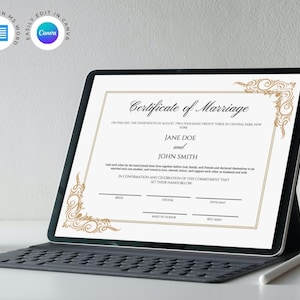 Editable Certificate of Marriage Template. Marriage License. Printable ...
