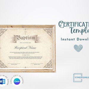 Editable Baby Dedication Template. Baptism. Child Dedication. Printable Certificate. Editable with Canva or Microsoft Word.