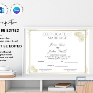 Editable Certificate of Marriage Template. Marriage License. Printable ...