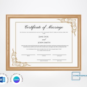 Editable Certificate of Marriage Template. Marriage License. Printable ...