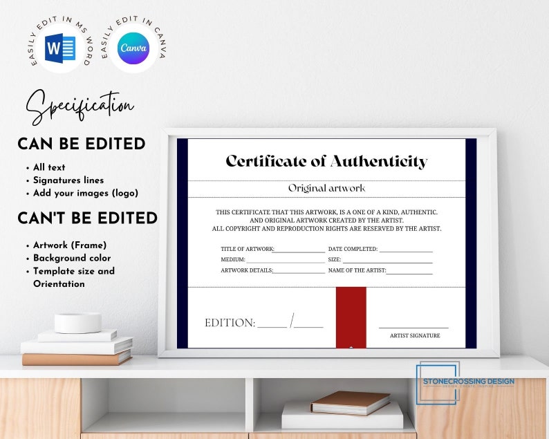 Editable Certificate of Authenticity Template. Authenticity Certificate ...