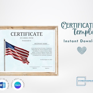 Editable American Flag Template. Award Template. Printable Certificate ...
