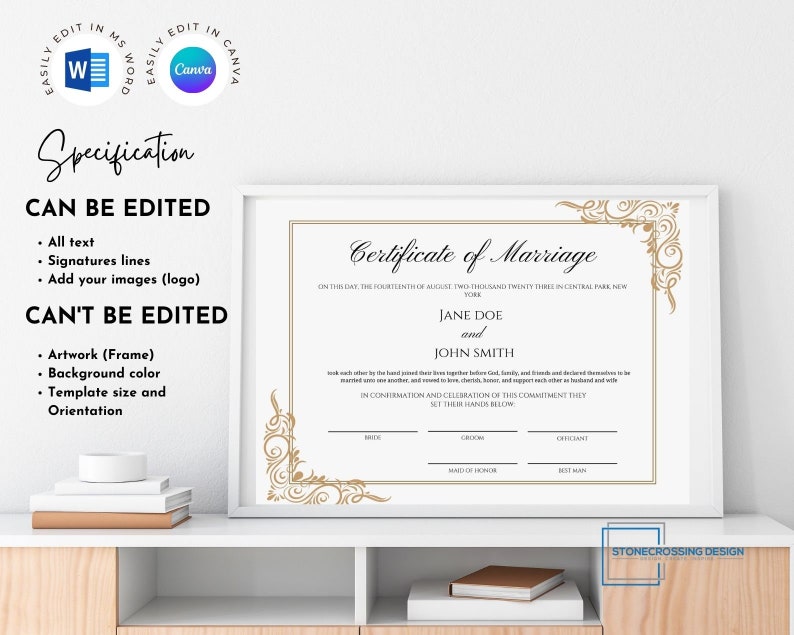 Editable Certificate of Marriage Template. Marriage License. Printable ...