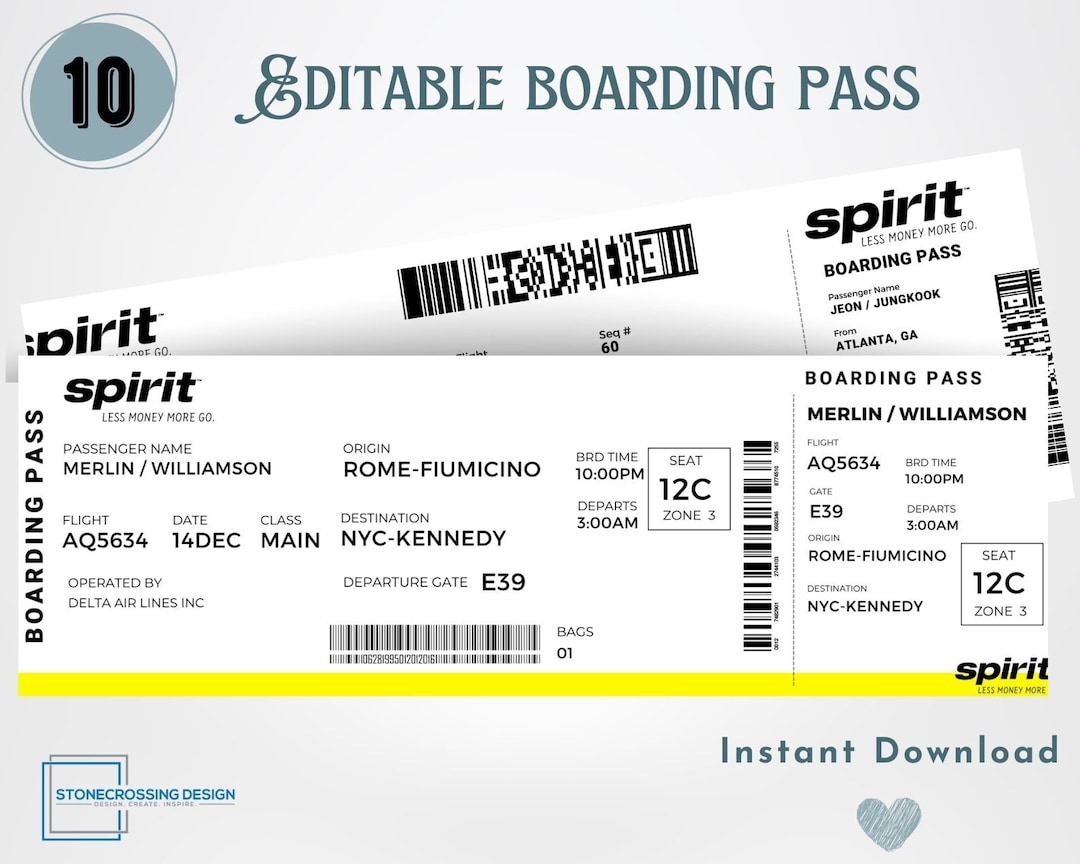 Editable Airline Boarding Pass Ticket Template. Surprise Trip Ticket