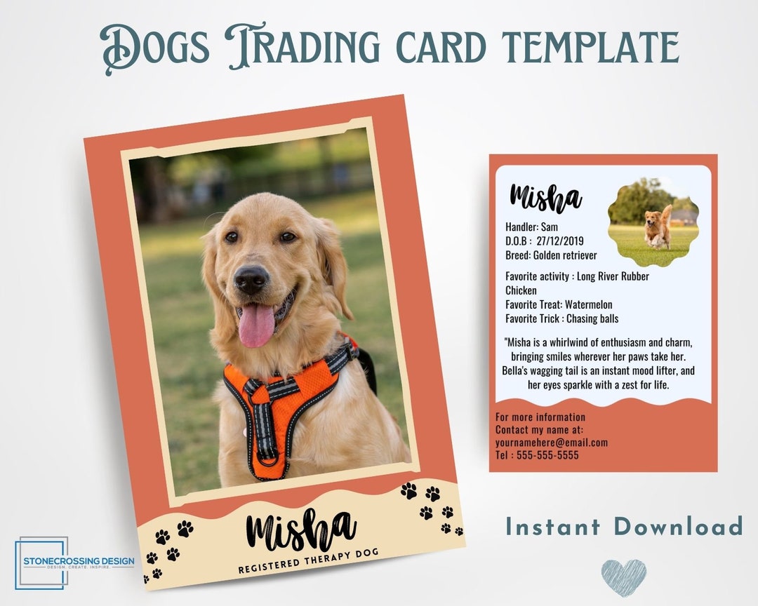 Dog Trading Card Template Trading Card Template Canva Template Editable