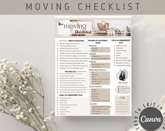 Real Estate Moving Checklist, realtor moving guide, printable moving to-do list, moving planner, realtor marketing, moving flyer PDF, Canva