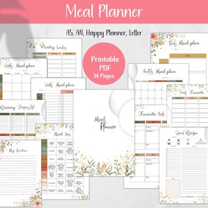 Printable Meal Planner, Menu Printable, Meal Plan Organization, Mega Bundle, Inventory Shopping List, Meal Ideas, A4 A5 Letter Happy Planner