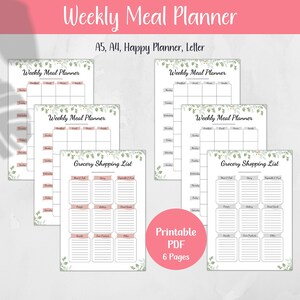 Printable Weekly Meal Planner & Grocery List (A5 A4 Letter) (PDF) - Etsy