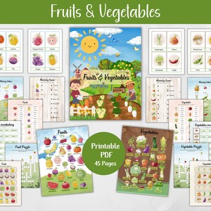 Lot de fruits et légumes à imprimer, activité pour enfants, apprendre les légumes et les fruits, cahier d'exercices éducatifs imprimables, cartes flash PDF pour tout-petits