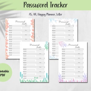 Traqueur de mot de passe imprimable, organisateur de mot de passe, insertion de planificateur, journal de mot de passe, gardien de mot de passe, notes de mot de passe, A5, A4, planificateur heureux, lettre