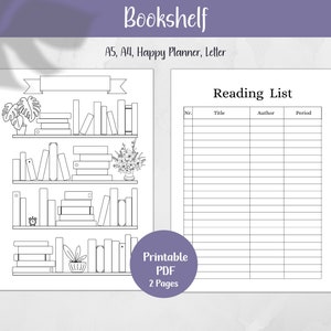 Inserción de seguimiento de lectura de estantería imprimible, páginas del planificador de listas de lectura, lista de lectura de libros imprimibles, rastreador de libros, planificador feliz de cartas A4 A5