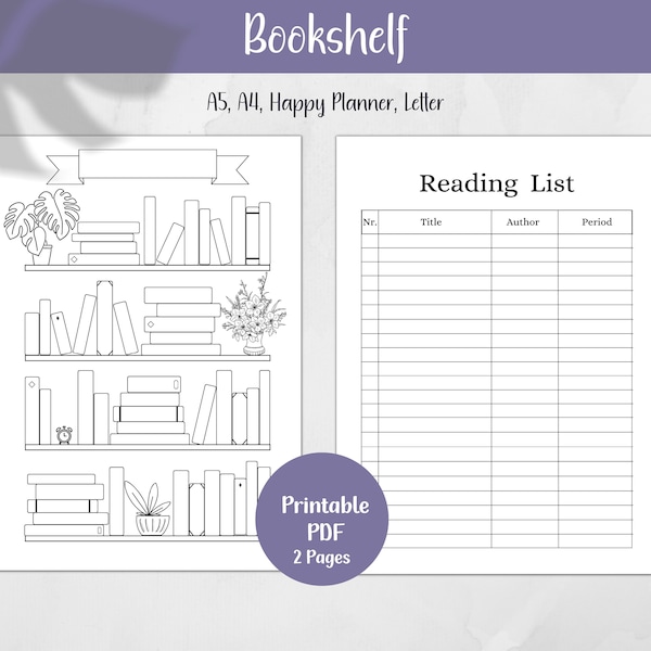 Printable Bookshelf Reading Tracker Insert, Reading List Planner Pages, Printable Books Read List, Book Tracker, A4 A5 Letter Happy Planner