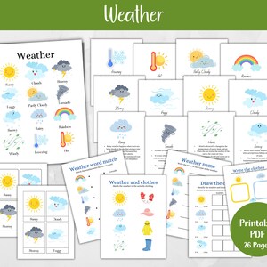 Paquete meteorológico imprimible, Actividad para niños, Carros meteorológicos, Póster educativo, Impresiones de educación en el hogar, Hojas de trabajo para niños sobre el tiempo, Aprendizaje, A4, Carta