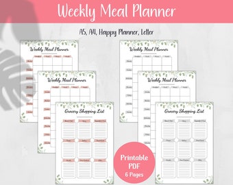 Printable Weekly Meal Planner & Grocery List (A5 A4 Letter) (PDF)