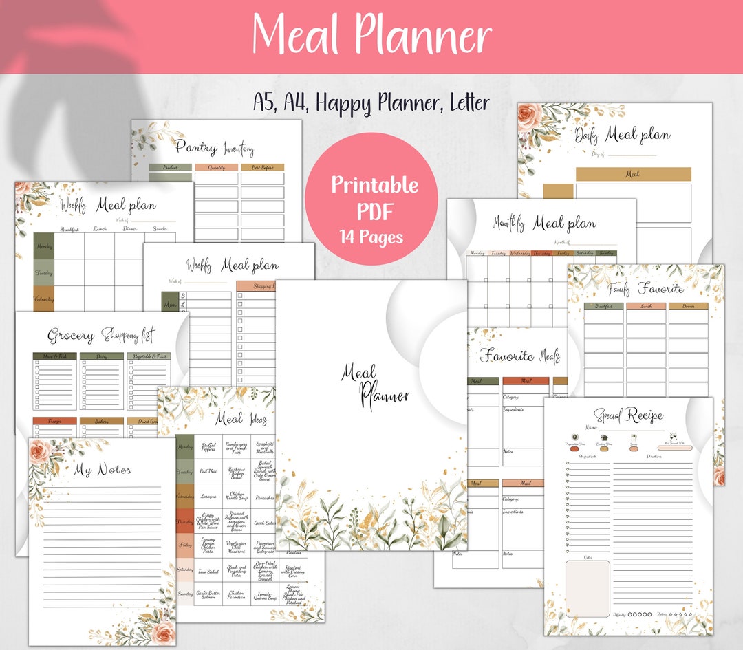 Printable Meal Planner Bundle: Weekly, Monthly, Grocery List (PDF) - Etsy