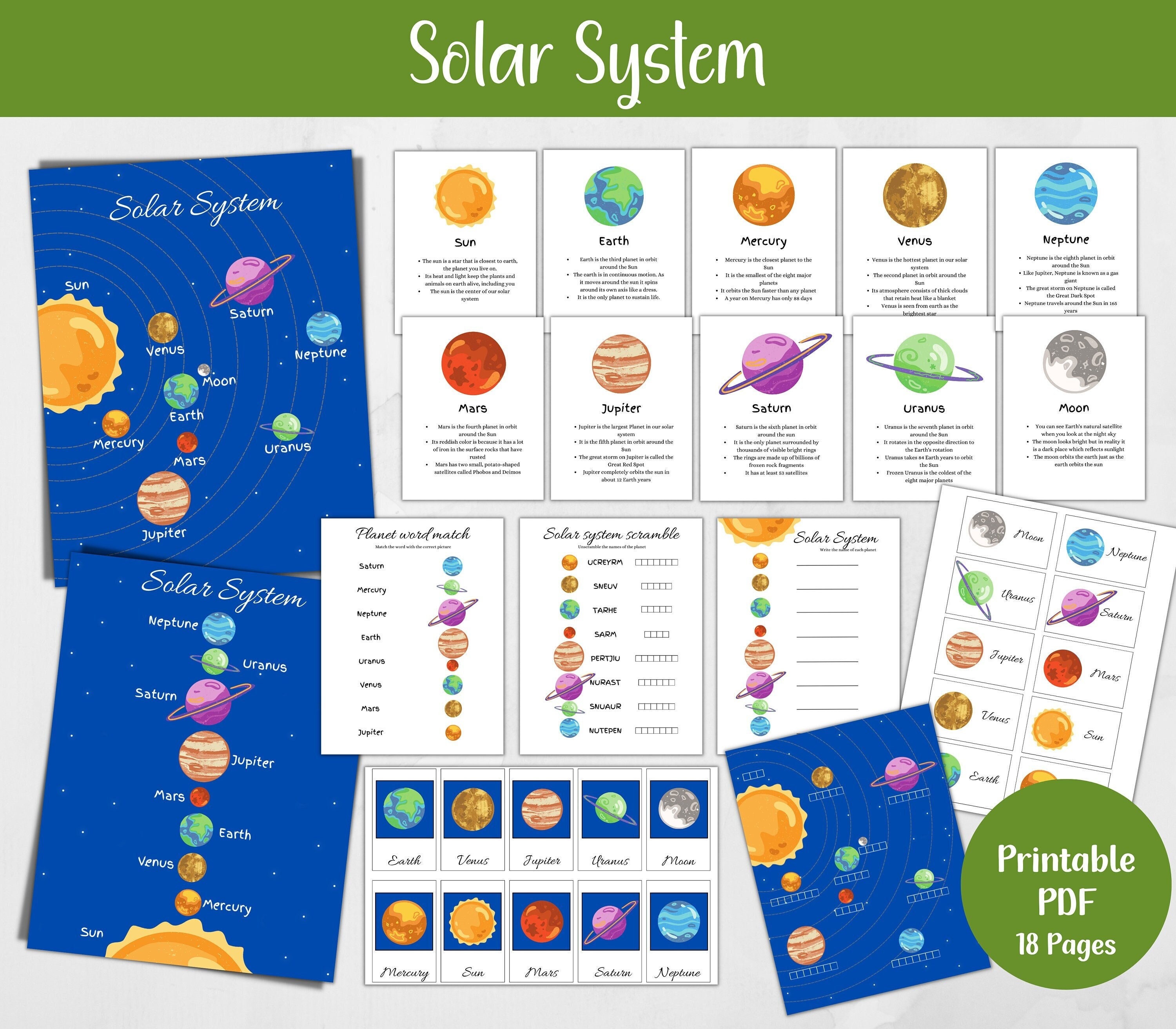 Solar System Read and Match Worksheet 2 For Kids 