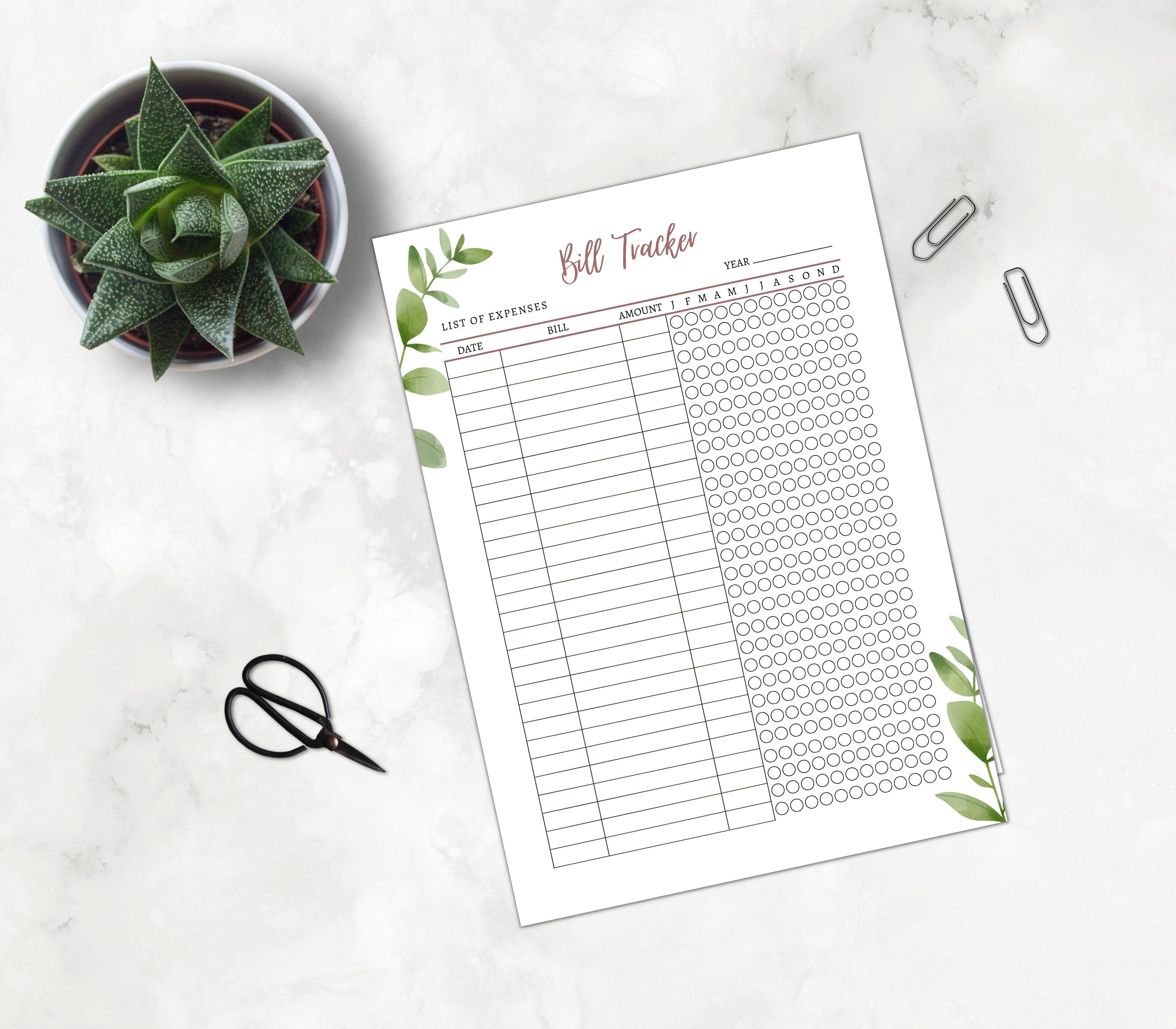Printable Bill Tracker Planner Inserts, Monthly & Yearly Bill Records ...
