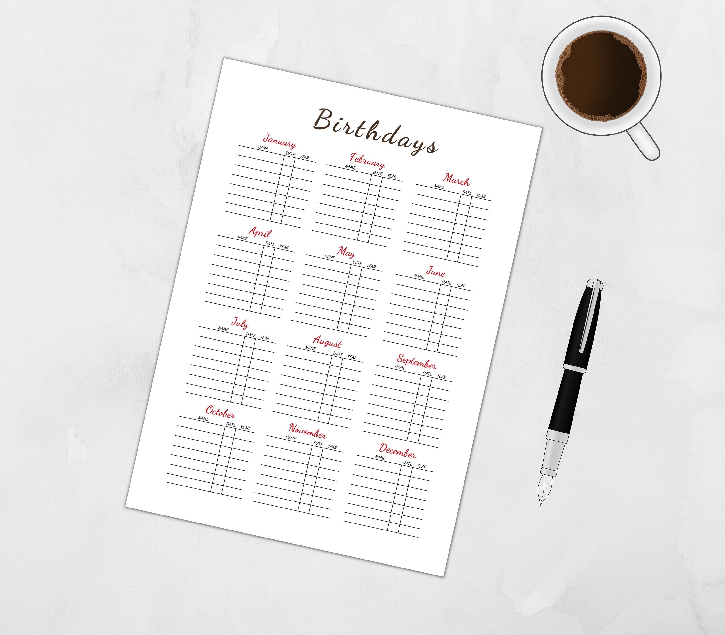 Birthday Tracker Printable Planner, Birthday Organizer, Birthday ...