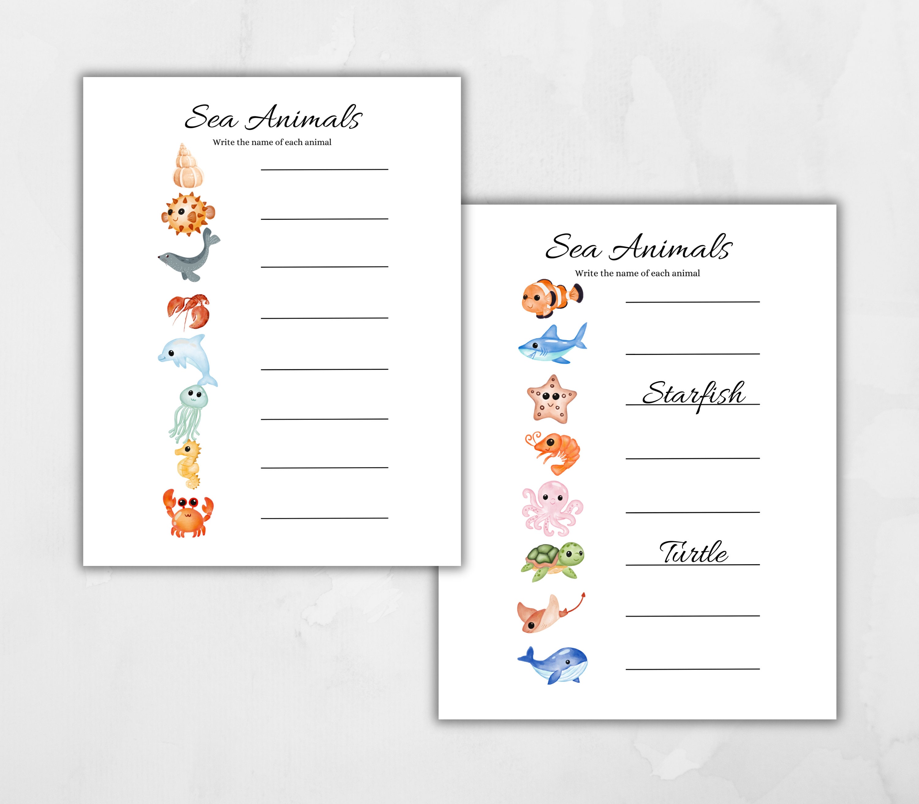 Printable Sea Animals Learning Bundle: Kids Activities (PDF) - Etsy