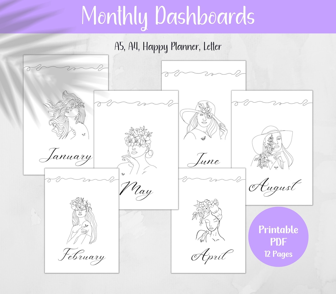 Printable Monthly Planner Covers, Monthly Dashboards, Monthly Inserts ...