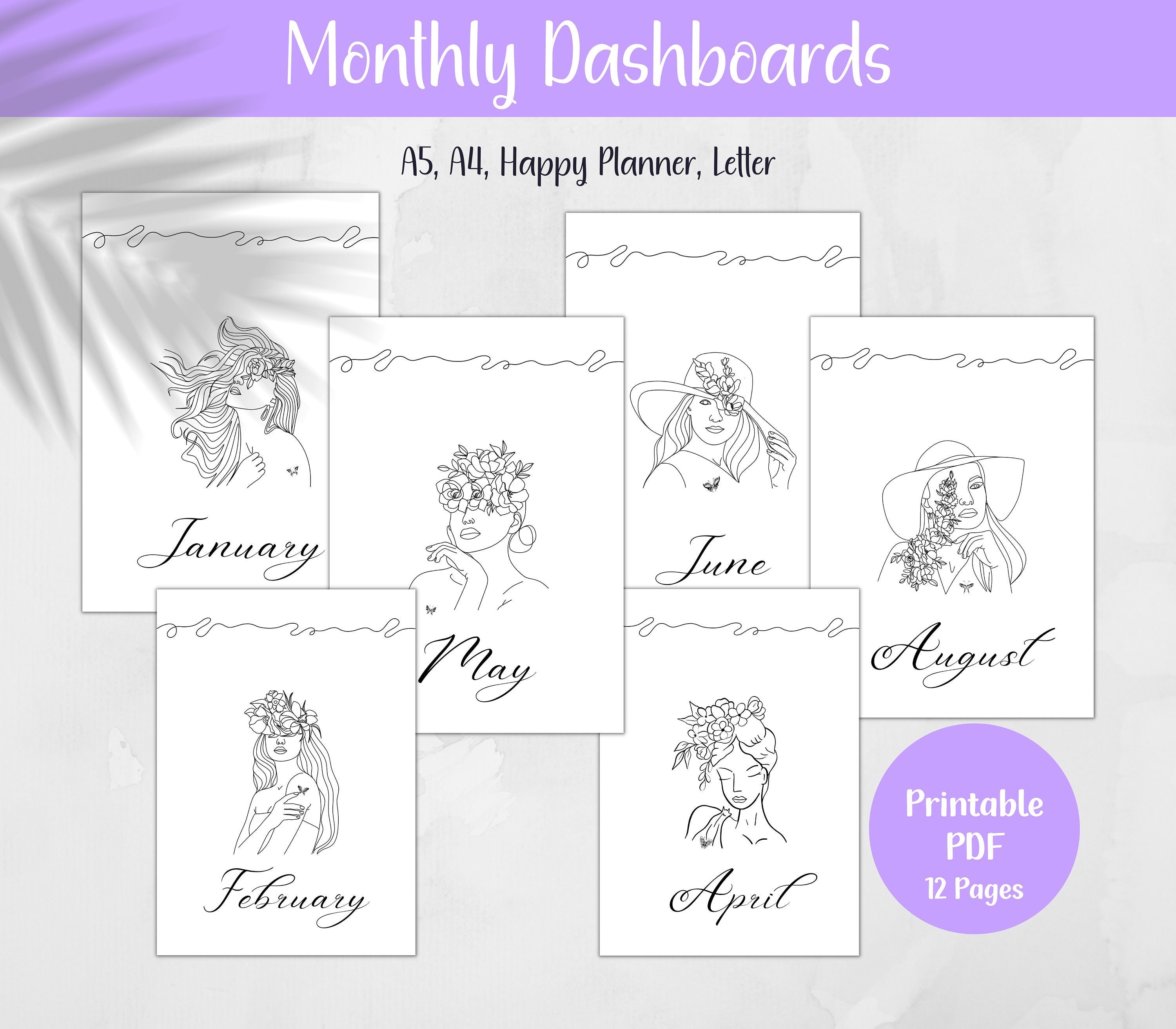 Printable Monthly Planner Covers, Monthly Dashboards, Monthly Inserts ...
