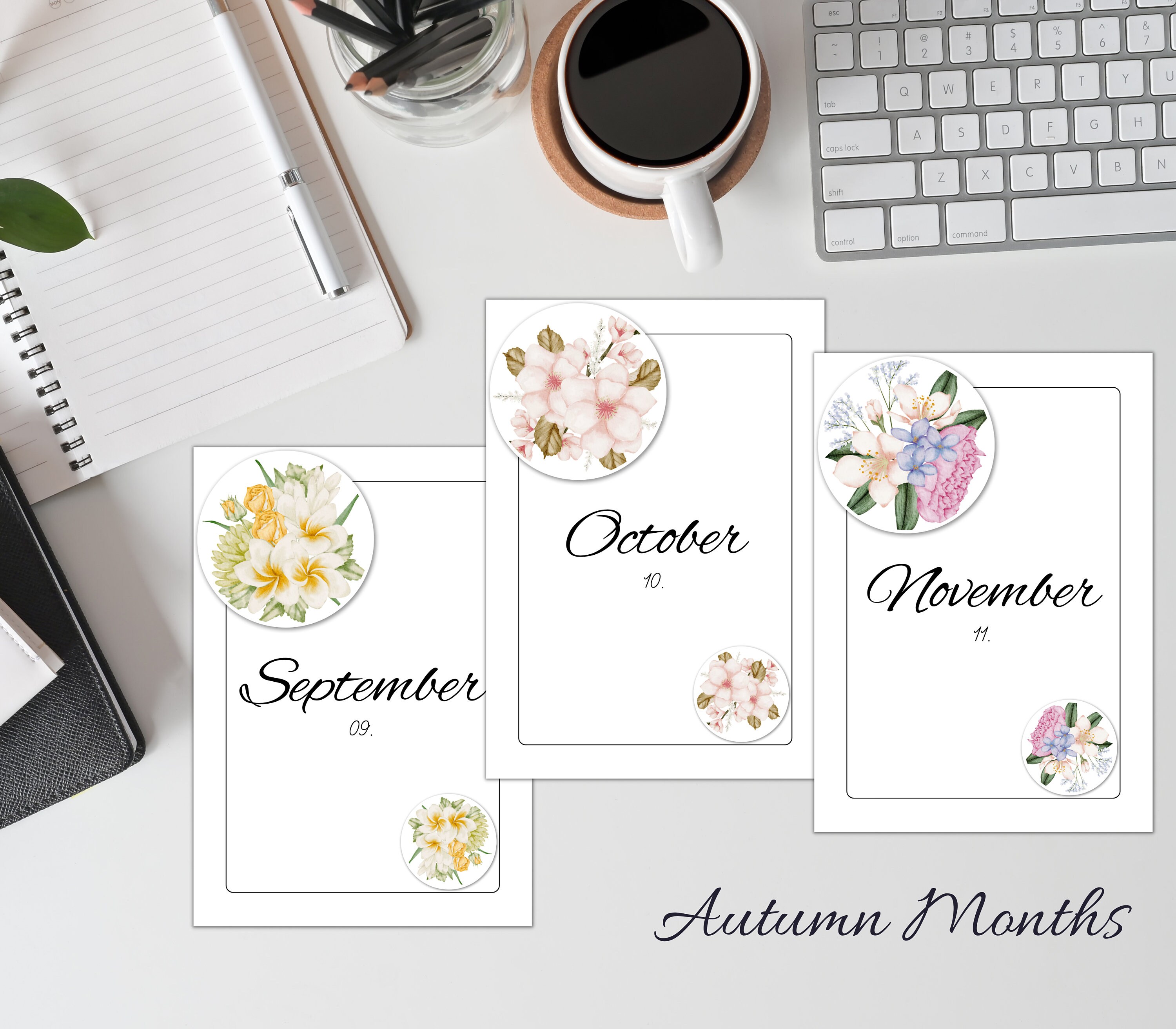 Printable Watercolor Monthly Dashboards, Planner Pages, Flowers ...
