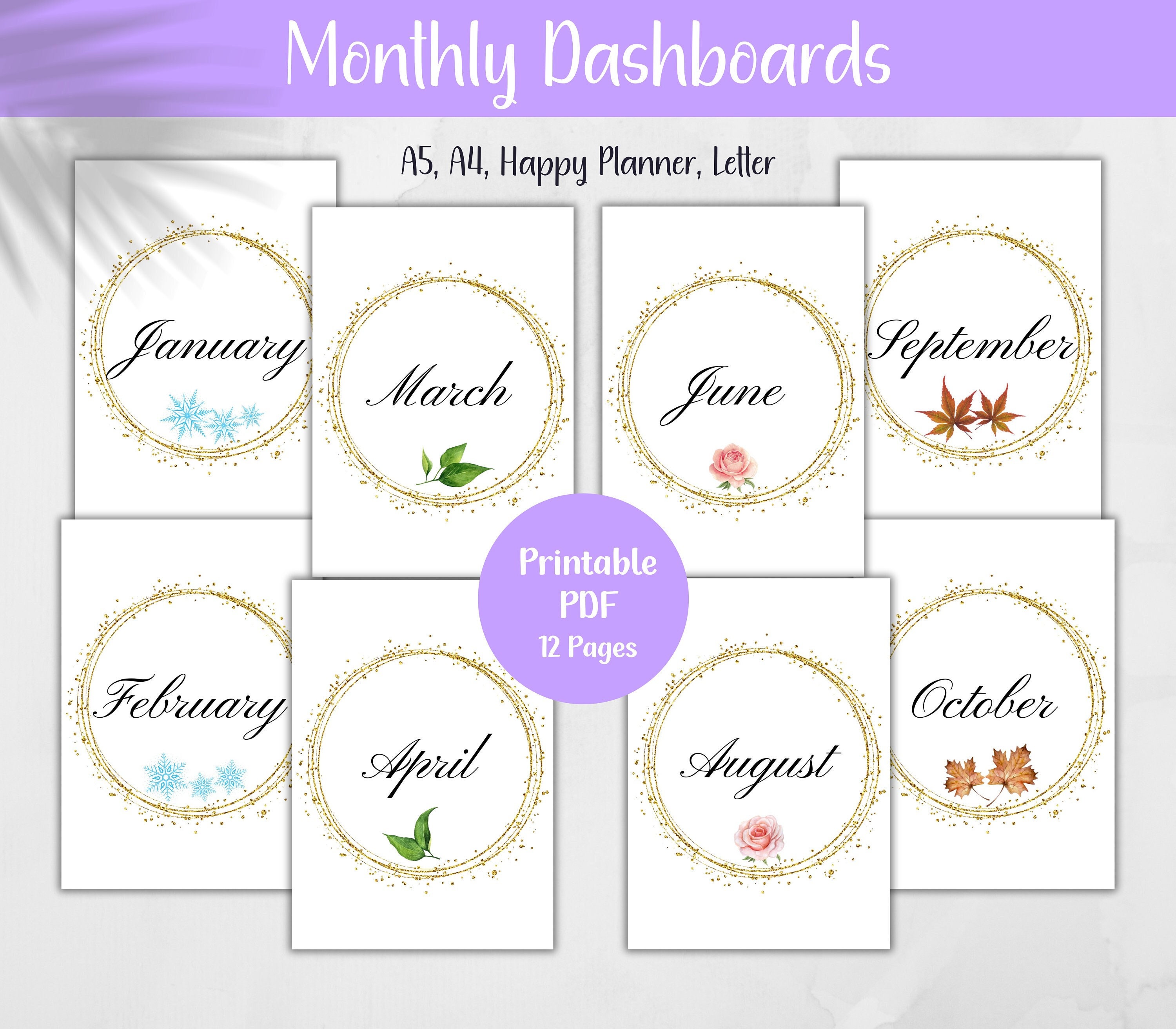 Printable Monthly Dashboards, Monthly Covers, Journal Dividers A4 ...