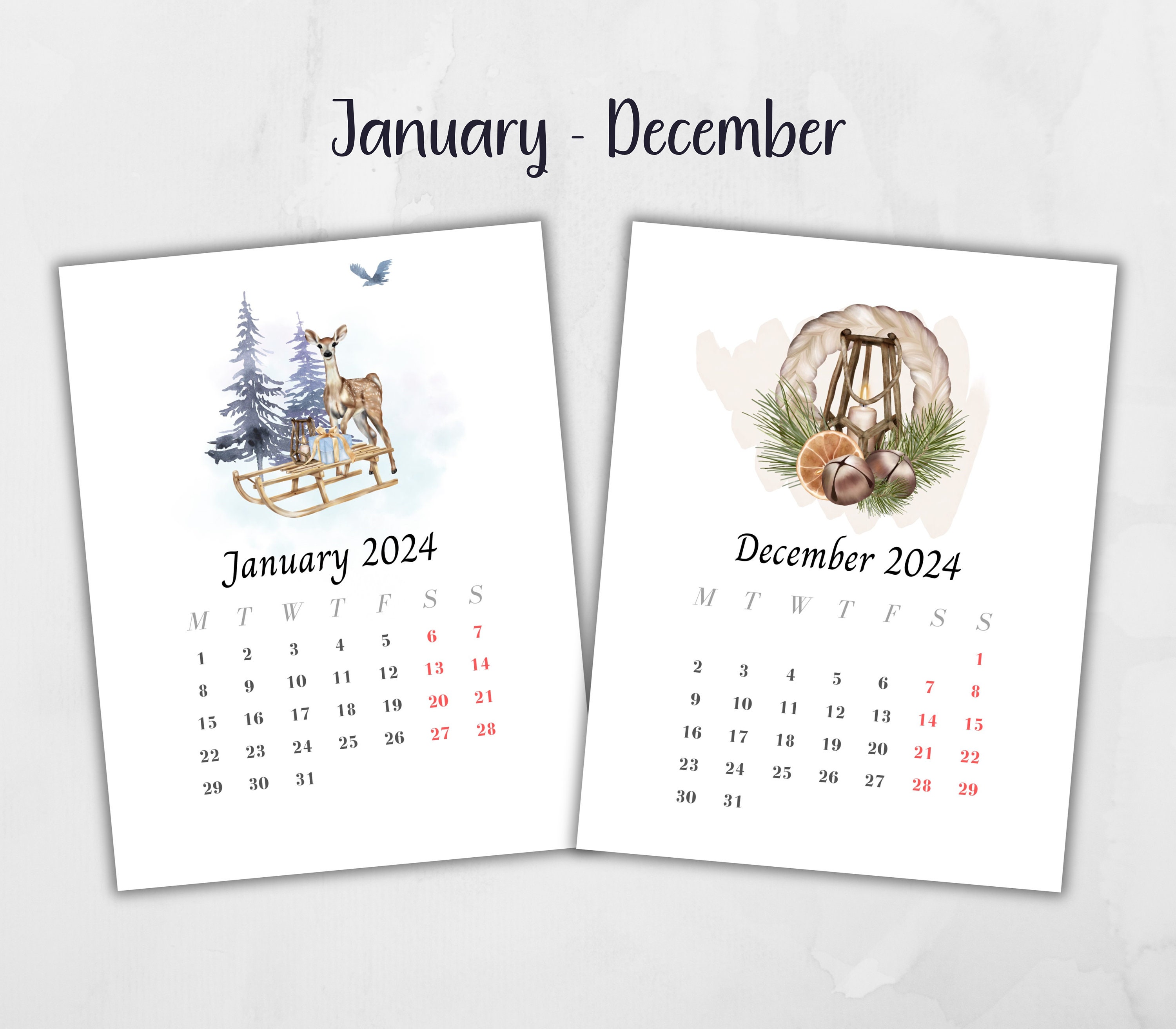 2024 Topical Calendar Printable Monthly Charm Special Event Etsy
