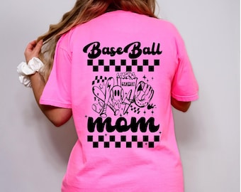 Neon Pink Baseball Mama Shirt - Comfort Colors | Front & Back Design