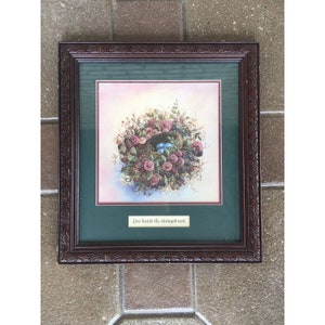 Glynda Turley “Love Builds the Strongest Nest” Framed Blue Eggs In Floral Nest